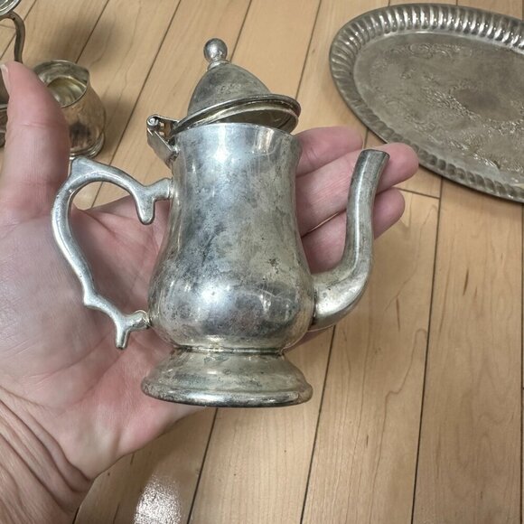 GODINGER SILVER ART Vintage Silverplate Miniature Tea Set with Tray - Picture 12 of 16